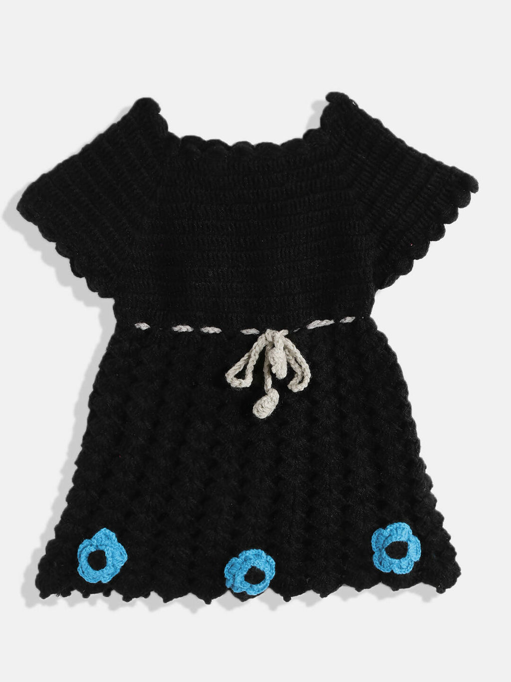 Chutput Kids Woollen Hand Knitted Full Sleeves Cardigan With Short Sleeves Flower Work Dress For Baby Girls - Grey | Grocsy