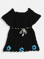 Chutput Kids Woollen Hand Knitted Full Sleeves Cardigan With Short Sleeves Flower Work Dress For Baby Girls - Grey | Grocsy