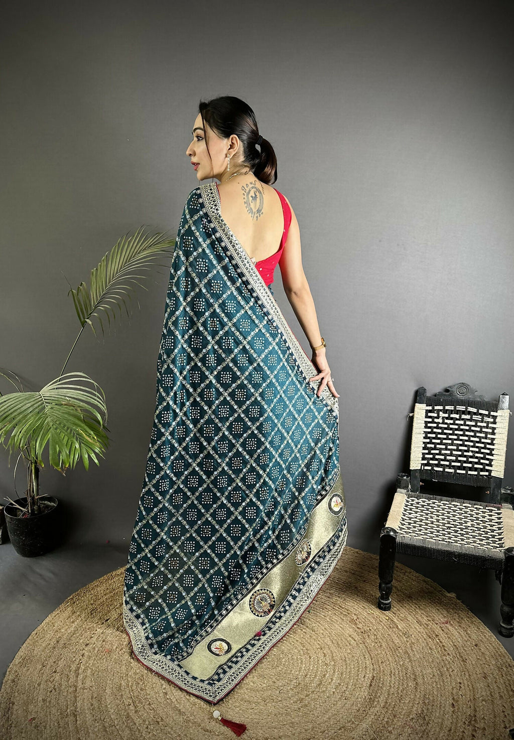 Joban Fashion Navy Blue Bandhej Bandhani Vichitra Silk Bandhani Prints Saree | Grocsy