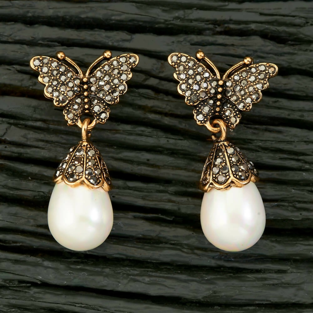 Joban Fashion Women Brass Golden White Ad Earrings | Grocsy