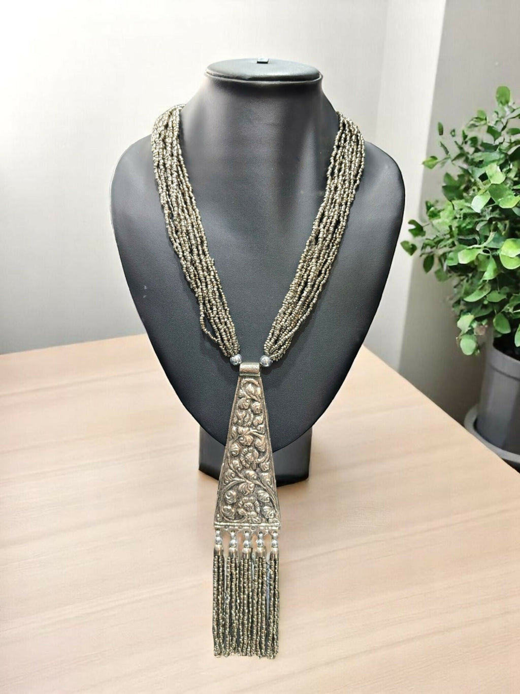 Inhanns Day-To-Dinner Tie Shaped Oxidized Black Metal Multi-Layered Long Only Necklace - Silver | Grocsy
