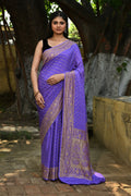 Joban Fashion Lavender Crepe Chiffon Pure Handloom Banarasi Silk Saree | Grocsy