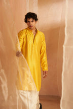 Yellow Viscose Chikankari Embroidery Work Men's Traditional Kurta Set - Mahotsav | Grocsy