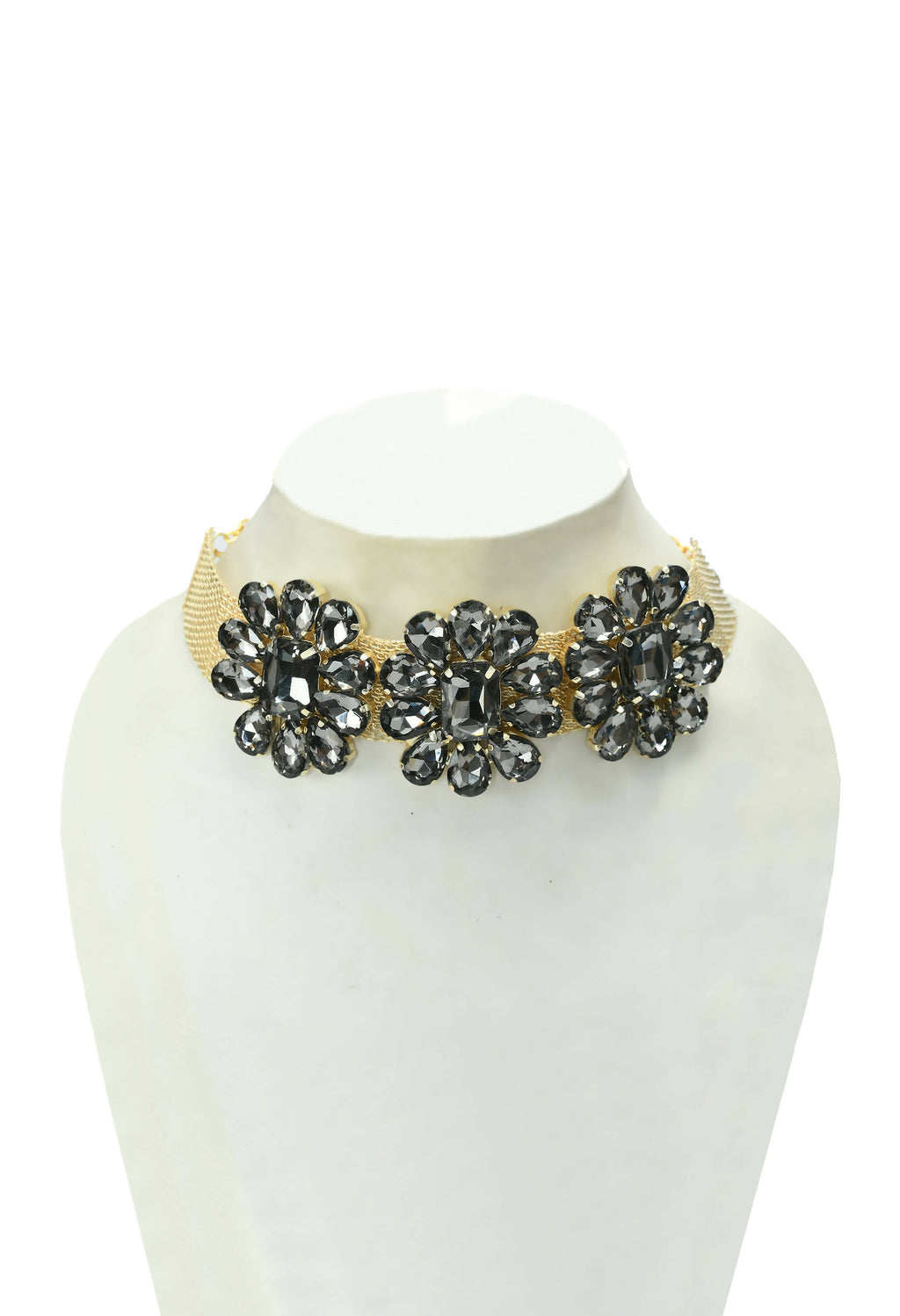 Mominos Fashion Joharkamal Gold-Polished Brass Finish Stone Choker For Women & Girls (Grey) | Grocsy