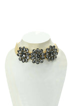 Mominos Fashion Joharkamal Gold-Polished Brass Finish Stone Choker For Women & Girls (Grey) | Grocsy