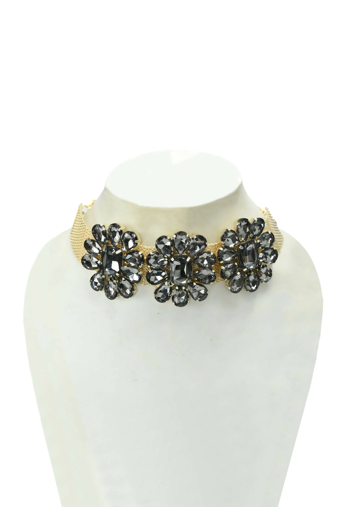 Mominos Fashion Joharkamal Gold-Polished Brass Finish Stone Choker For Women & Girls (Grey) | Grocsy