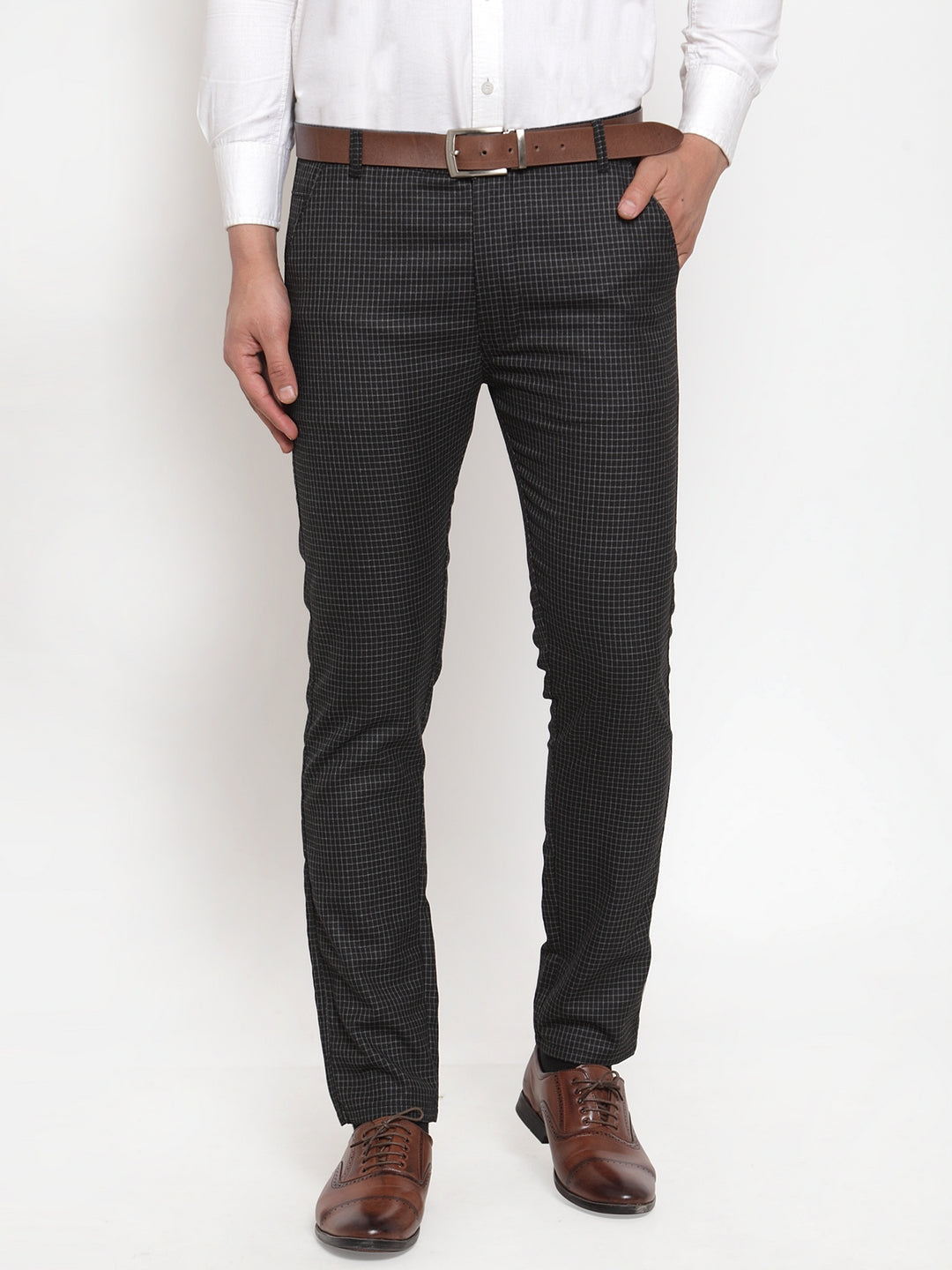 Jainish Men's Black Checked Formal Trousers ( GP 254Black ) | Grocsy