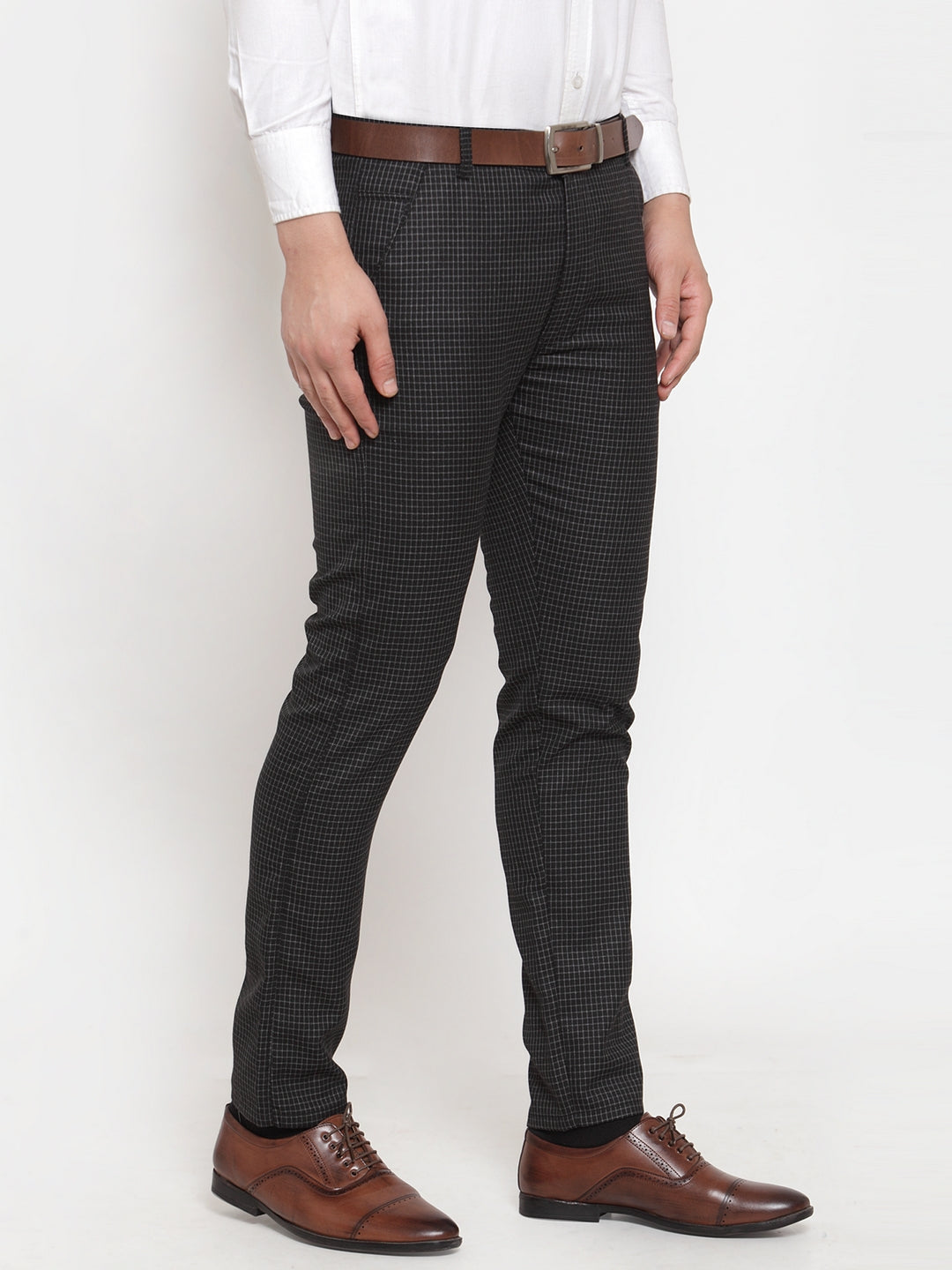 Jainish Men's Black Checked Formal Trousers ( GP 254Black ) | Grocsy