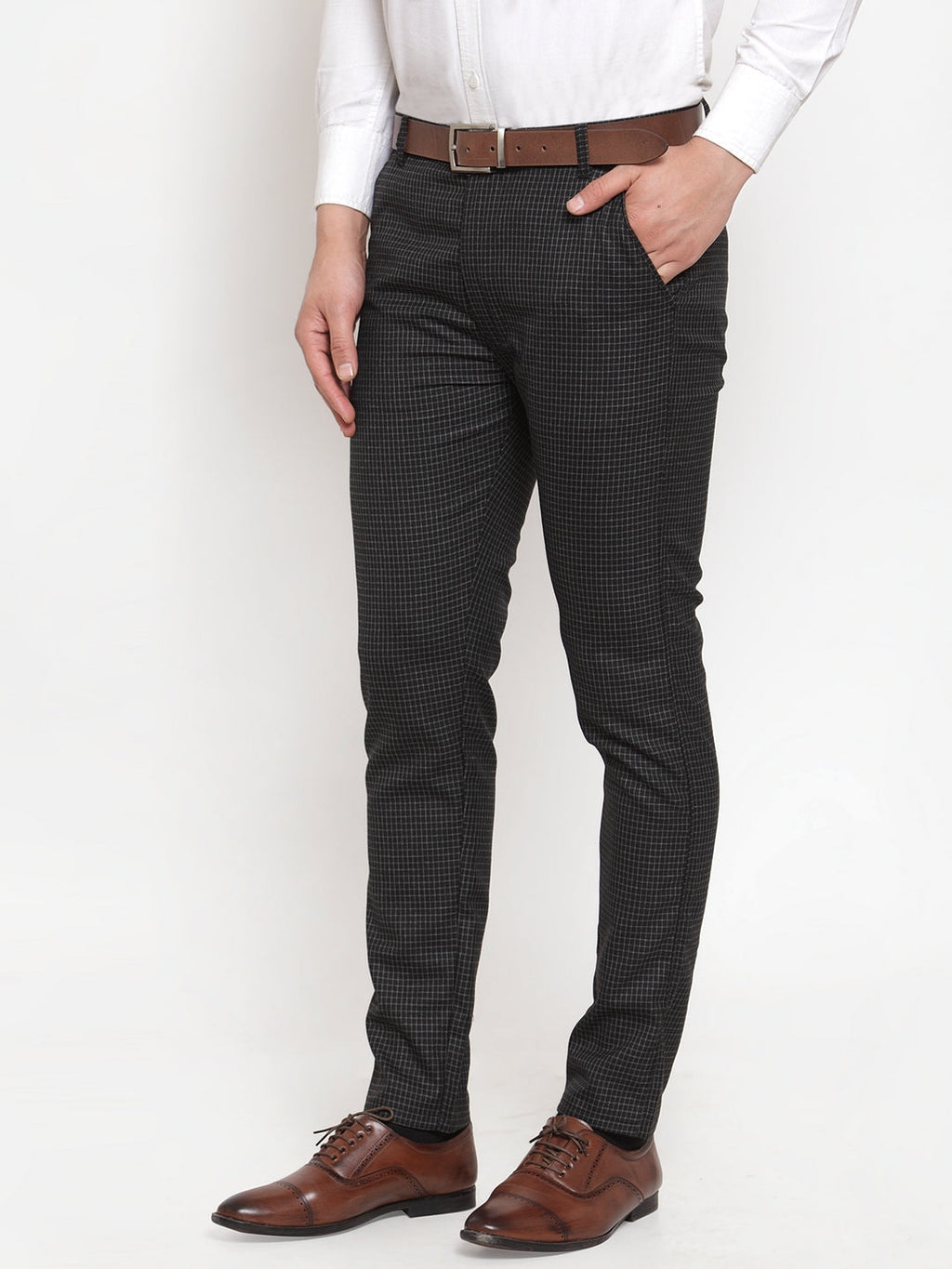 Jainish Men's Black Checked Formal Trousers ( GP 254Black ) | Grocsy