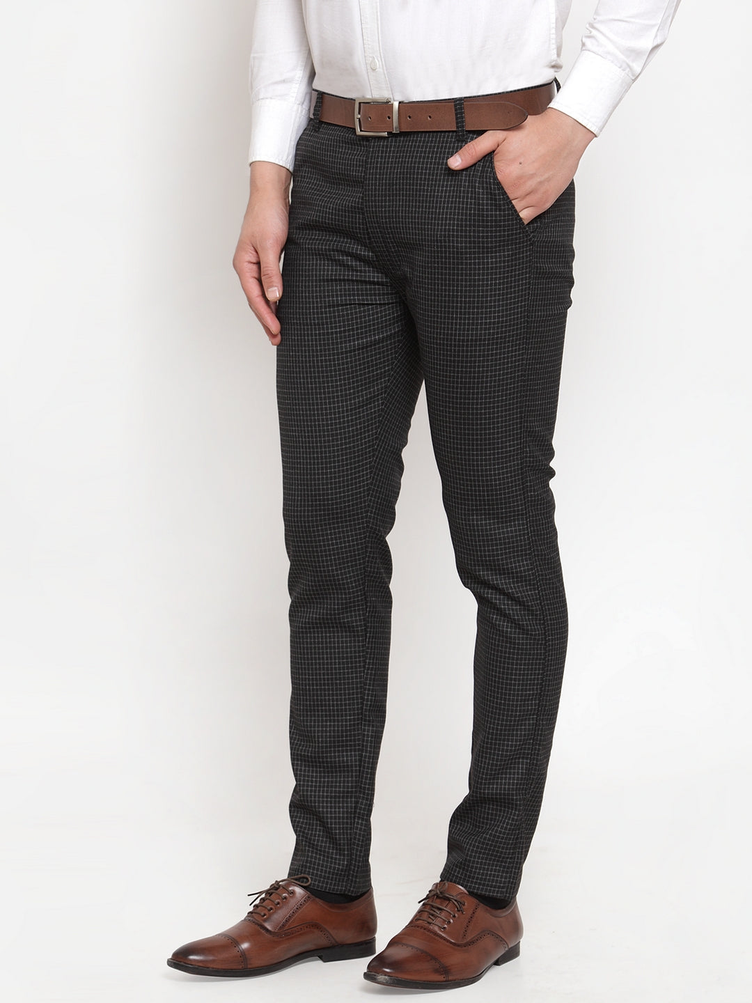 Jainish Men's Black Checked Formal Trousers ( GP 254Black ) | Grocsy
