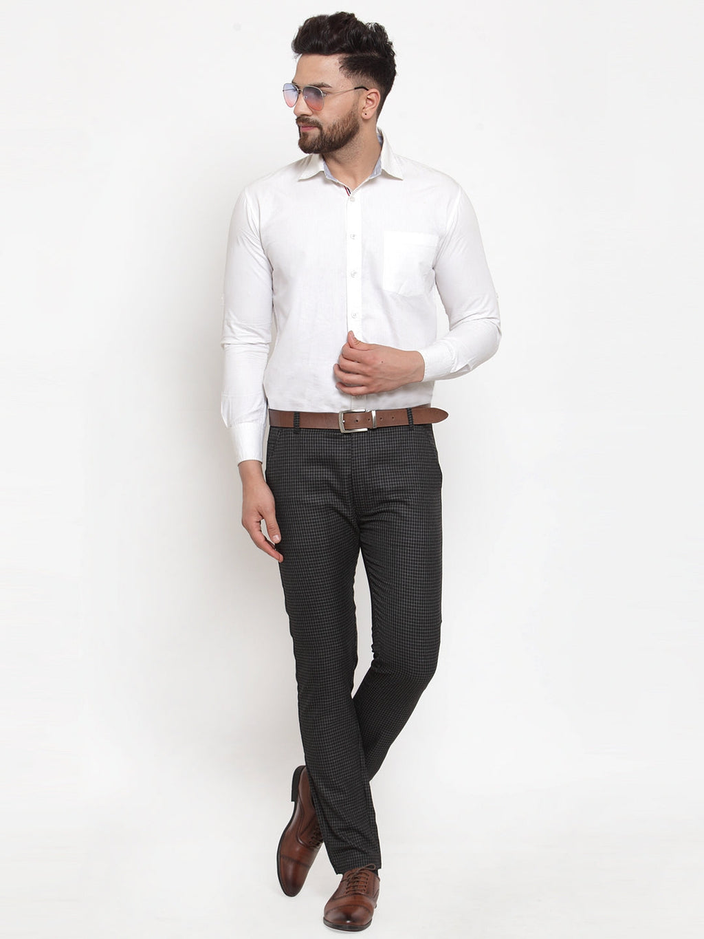 Jainish Men's Black Checked Formal Trousers ( GP 254Black ) | Grocsy