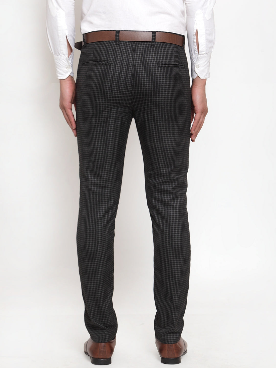 Jainish Men's Black Checked Formal Trousers ( GP 254Black ) | Grocsy