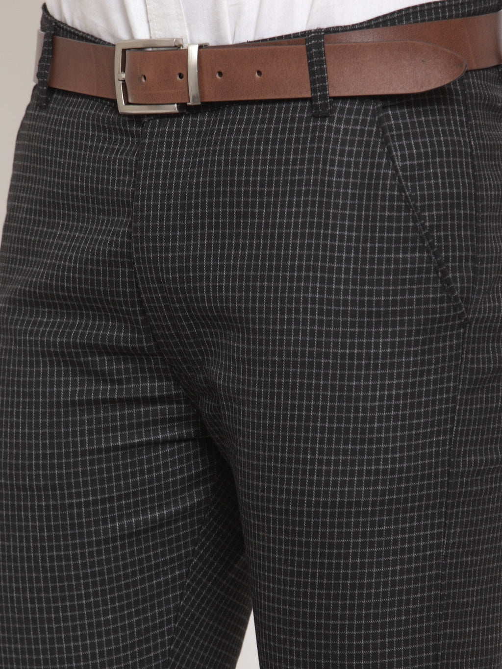 Jainish Men's Black Checked Formal Trousers ( GP 254Black ) | Grocsy