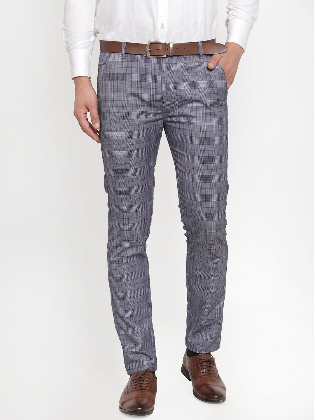 Jainish Men's Blue Checked Formal Trousers ( GP 254Blue ) | Grocsy