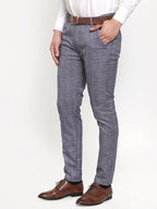Jainish Men's Blue Checked Formal Trousers ( GP 254Blue ) | Grocsy