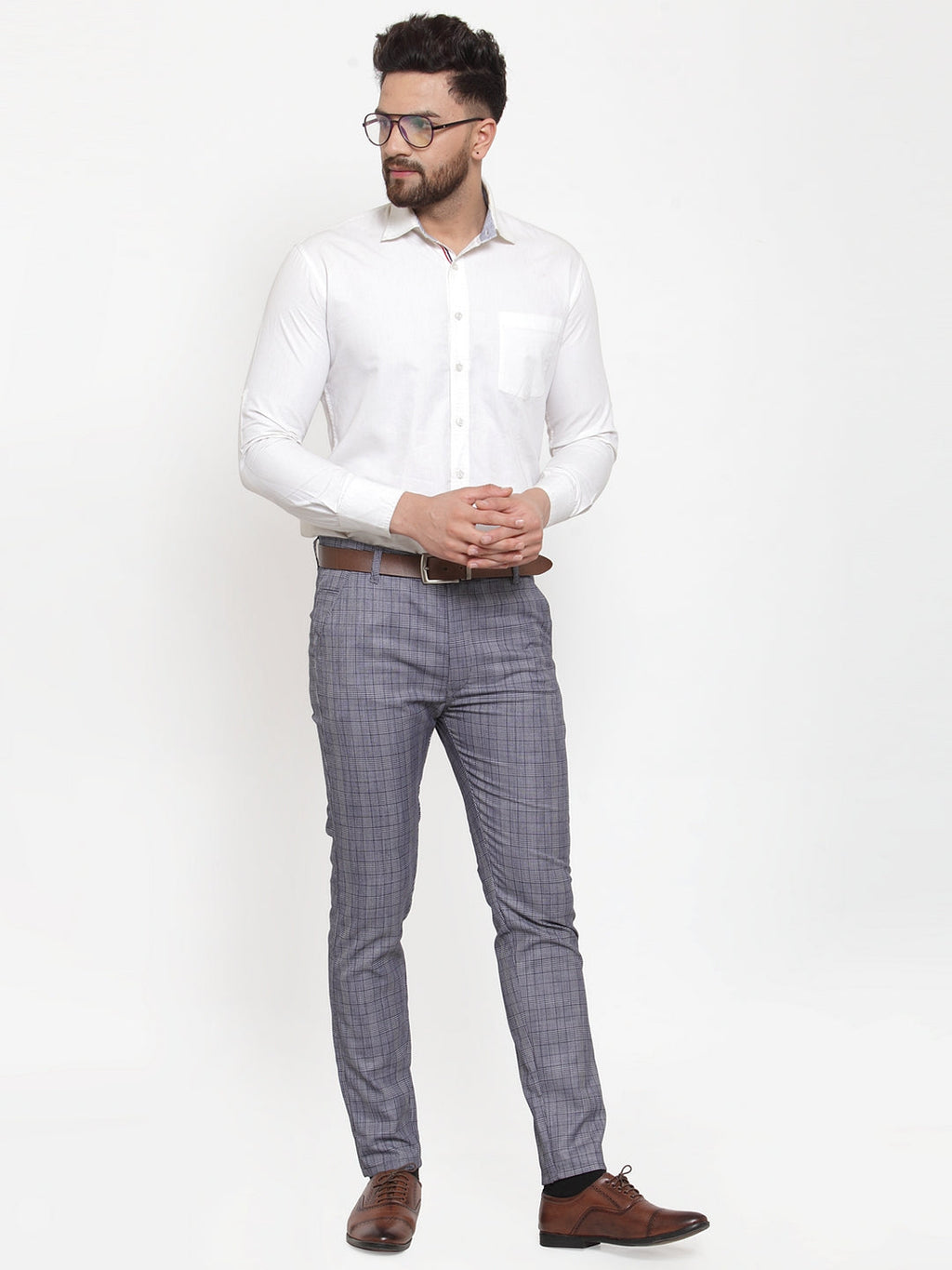 Jainish Men's Blue Checked Formal Trousers ( GP 254Blue ) | Grocsy
