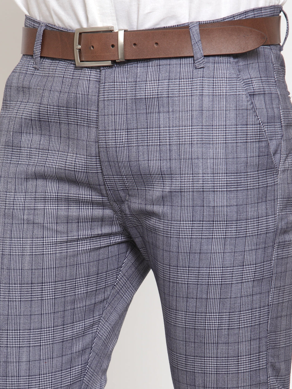 Jainish Men's Blue Checked Formal Trousers ( GP 254Blue ) | Grocsy