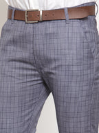 Jainish Men's Blue Checked Formal Trousers ( GP 254Blue ) | Grocsy