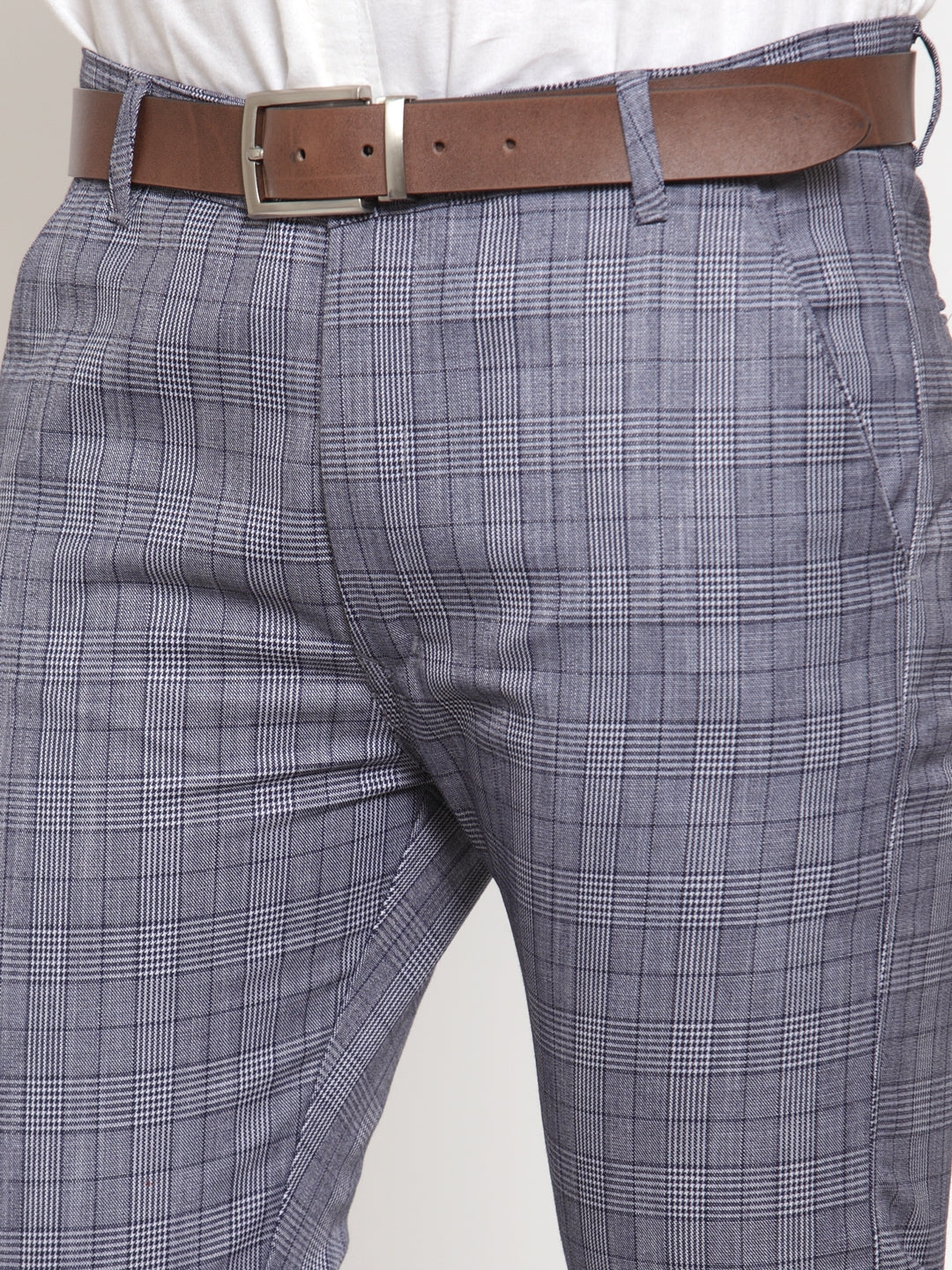 Jainish Men's Blue Checked Formal Trousers ( GP 254Blue ) | Grocsy