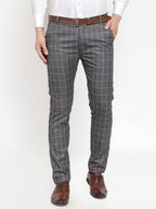 Jainish Men's Grey Checked Formal Trousers ( GP 254Grey ) | Grocsy
