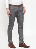 Jainish Men's Grey Checked Formal Trousers ( GP 254Grey ) | Grocsy