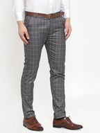 Jainish Men's Grey Checked Formal Trousers ( GP 254Grey ) | Grocsy