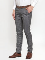 Jainish Men's Grey Checked Formal Trousers ( GP 254Grey ) | Grocsy