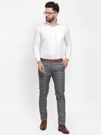 Jainish Men's Grey Checked Formal Trousers ( GP 254Grey ) | Grocsy