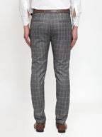 Jainish Men's Grey Checked Formal Trousers ( GP 254Grey ) | Grocsy