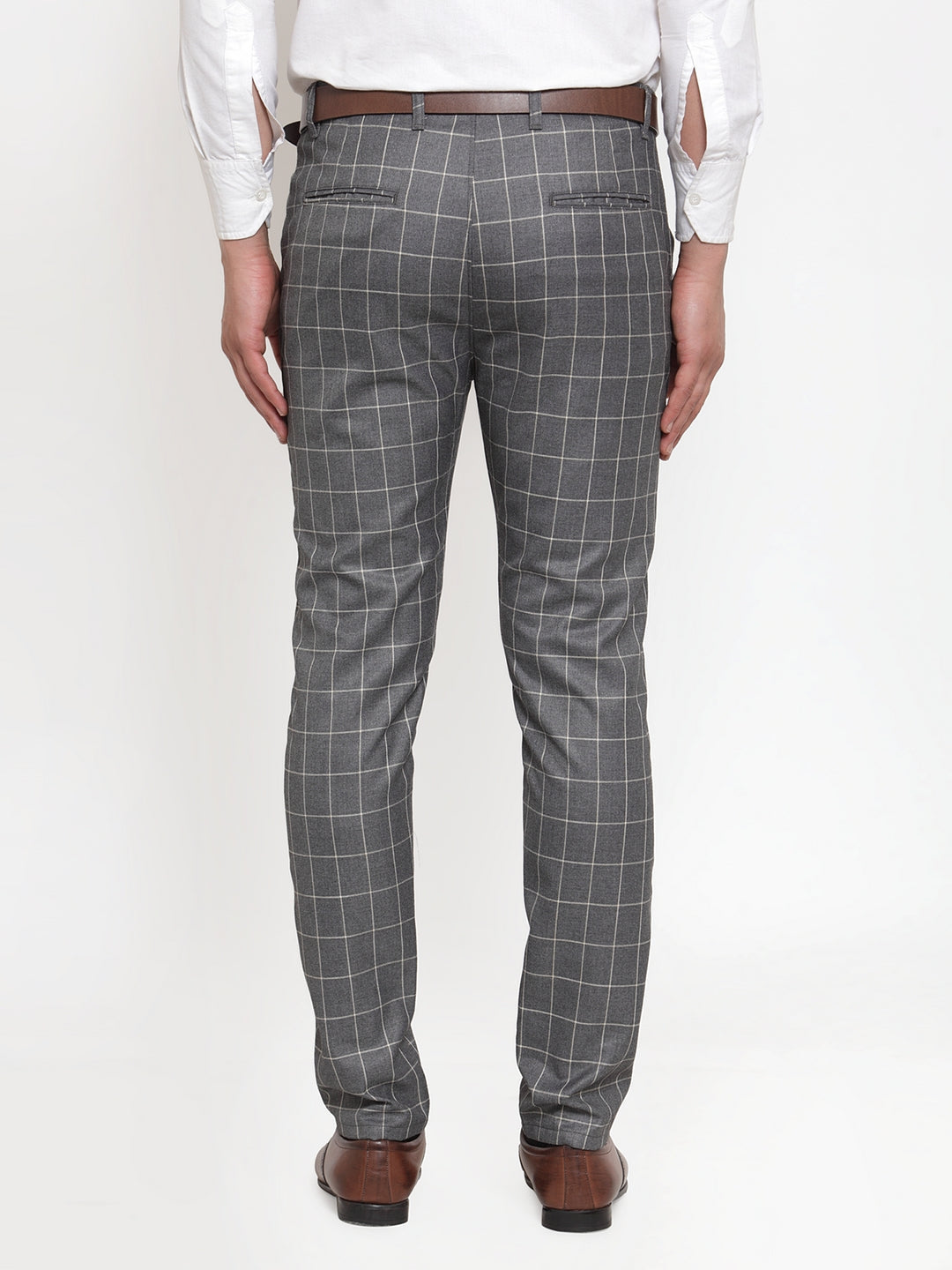 Jainish Men's Grey Checked Formal Trousers ( GP 254Grey ) | Grocsy