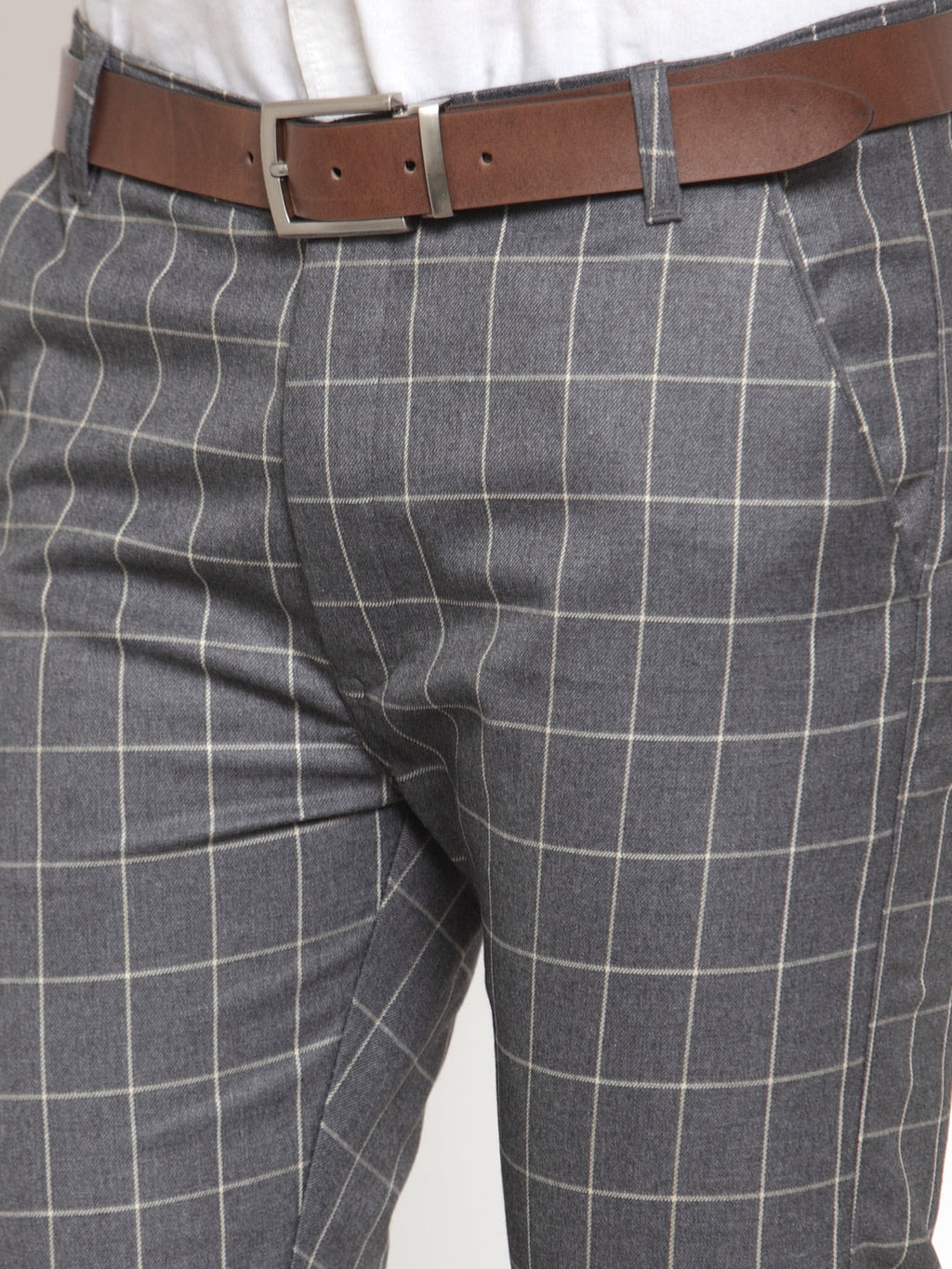 Jainish Men's Grey Checked Formal Trousers ( GP 254Grey ) | Grocsy