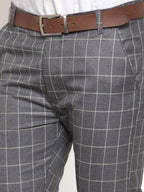 Jainish Men's Grey Checked Formal Trousers ( GP 254Grey ) | Grocsy