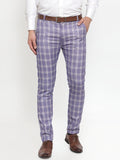Jainish Men's Blue Checked Formal Trousers ( GP 254Light-Blue ) | Grocsy