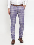 Jainish Men's Blue Checked Formal Trousers ( GP 254Light-Blue ) | Grocsy