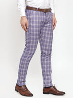 Jainish Men's Blue Checked Formal Trousers ( GP 254Light-Blue ) | Grocsy
