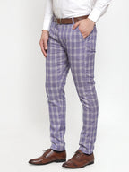 Jainish Men's Blue Checked Formal Trousers ( GP 254Light-Blue ) | Grocsy