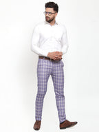 Jainish Men's Blue Checked Formal Trousers ( GP 254Light-Blue ) | Grocsy
