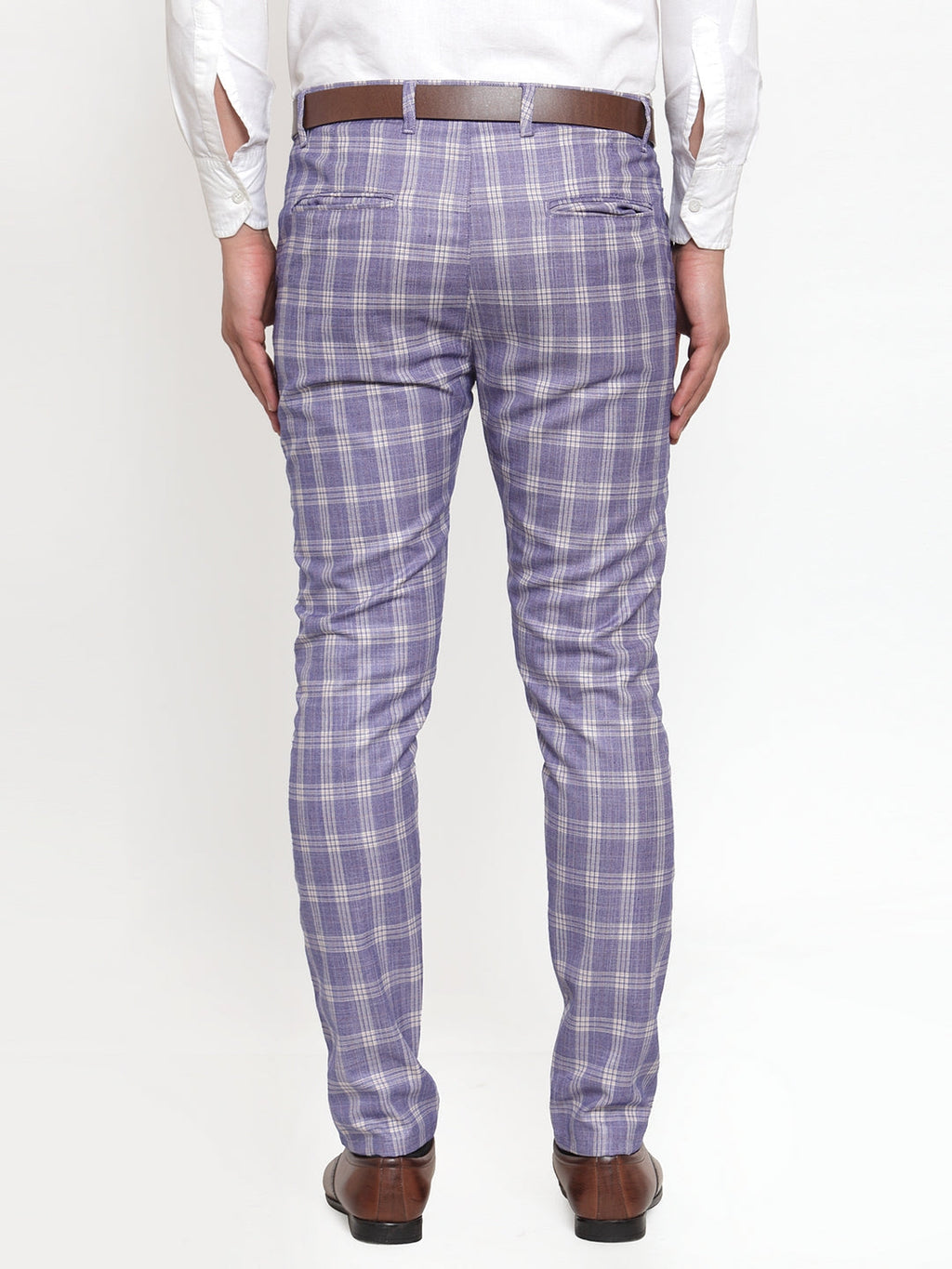 Jainish Men's Blue Checked Formal Trousers ( GP 254Light-Blue ) | Grocsy