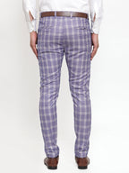 Jainish Men's Blue Checked Formal Trousers ( GP 254Light-Blue ) | Grocsy