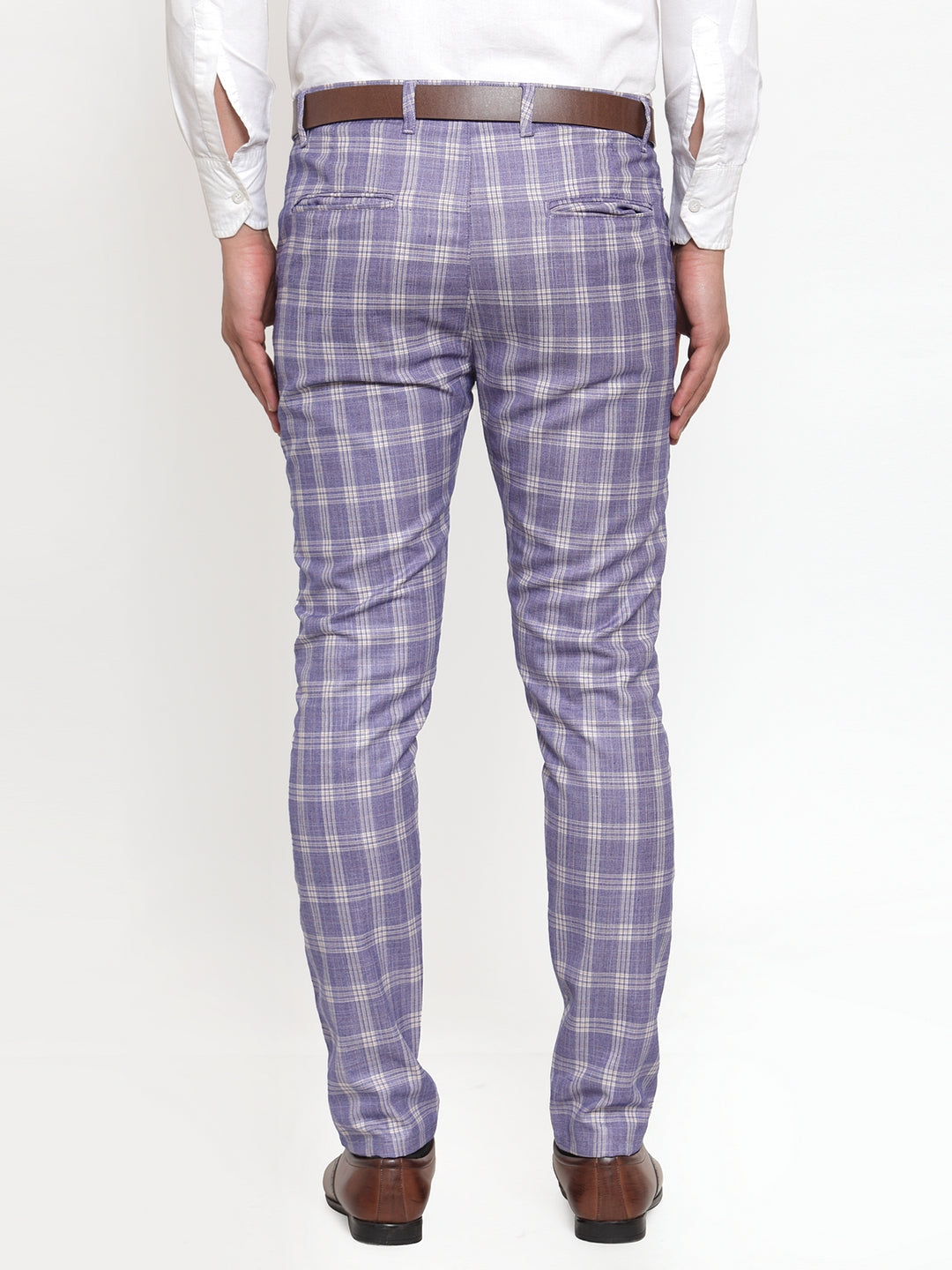 Jainish Men's Blue Checked Formal Trousers ( GP 254Light-Blue ) | Grocsy