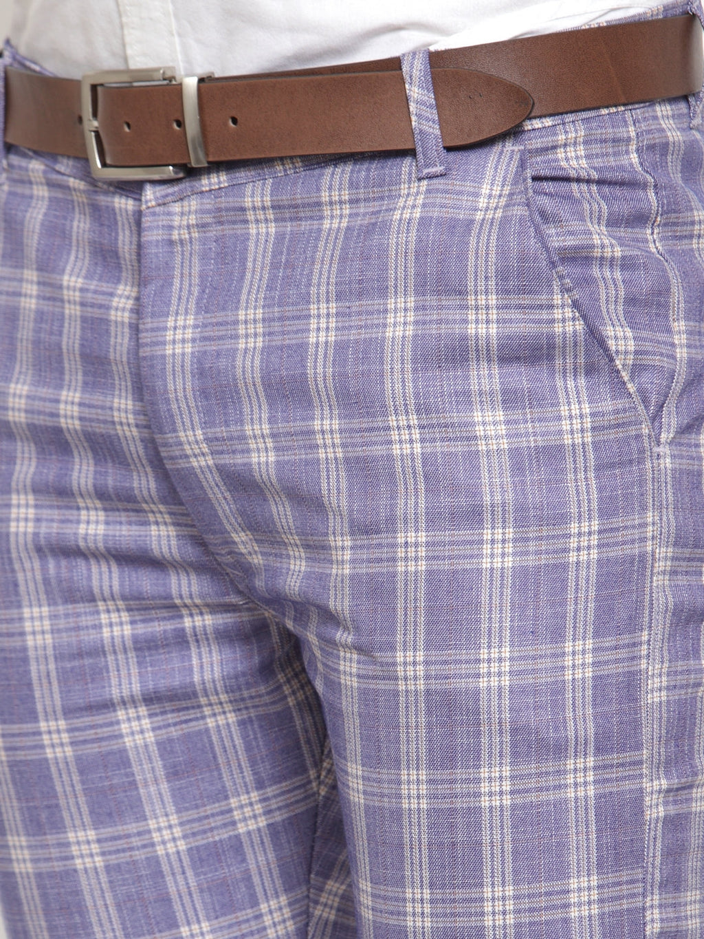 Jainish Men's Blue Checked Formal Trousers ( GP 254Light-Blue ) | Grocsy