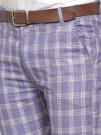 Jainish Men's Blue Checked Formal Trousers ( GP 254Light-Blue ) | Grocsy