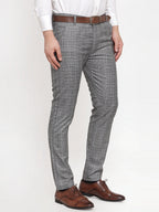 Jainish Men's Grey Checked Formal Trousers | Grocsy