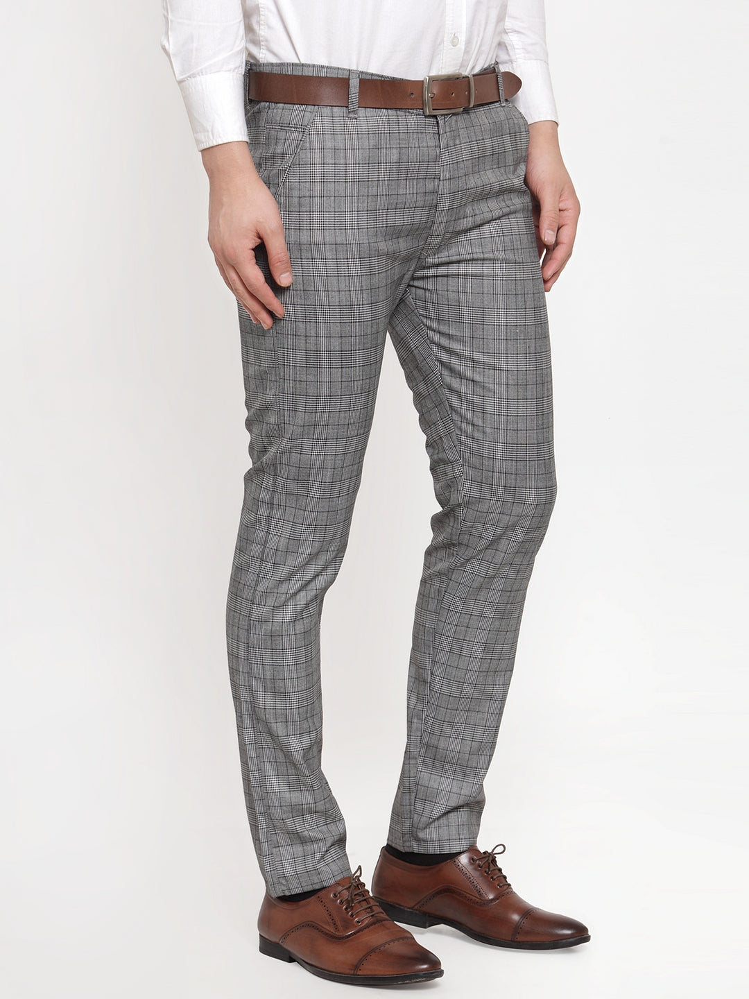 Jainish Men's Grey Checked Formal Trousers | Grocsy