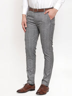 Jainish Men's Grey Checked Formal Trousers | Grocsy
