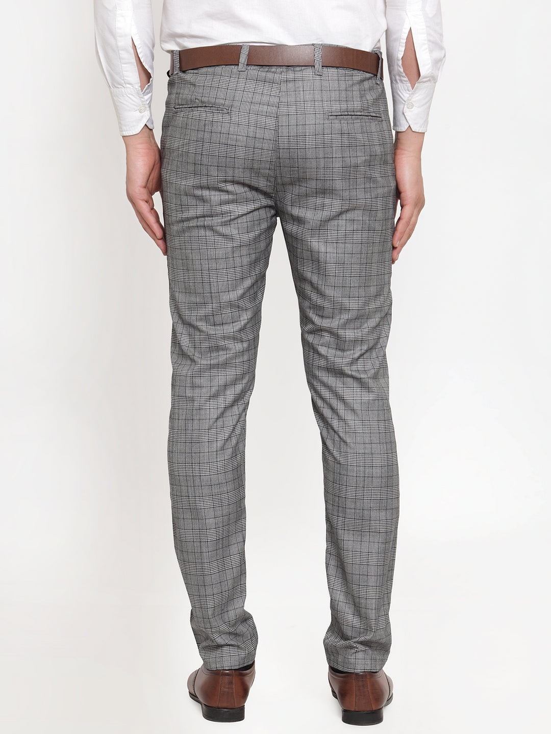 Jainish Men's Grey Checked Formal Trousers | Grocsy