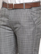 Jainish Men's Grey Checked Formal Trousers | Grocsy