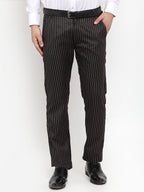 Jainish Men's Black Cotton Striped Formal Trousers ( FGP 255Black ) | Grocsy