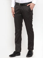 Jainish Men's Black Cotton Striped Formal Trousers ( FGP 255Black ) | Grocsy
