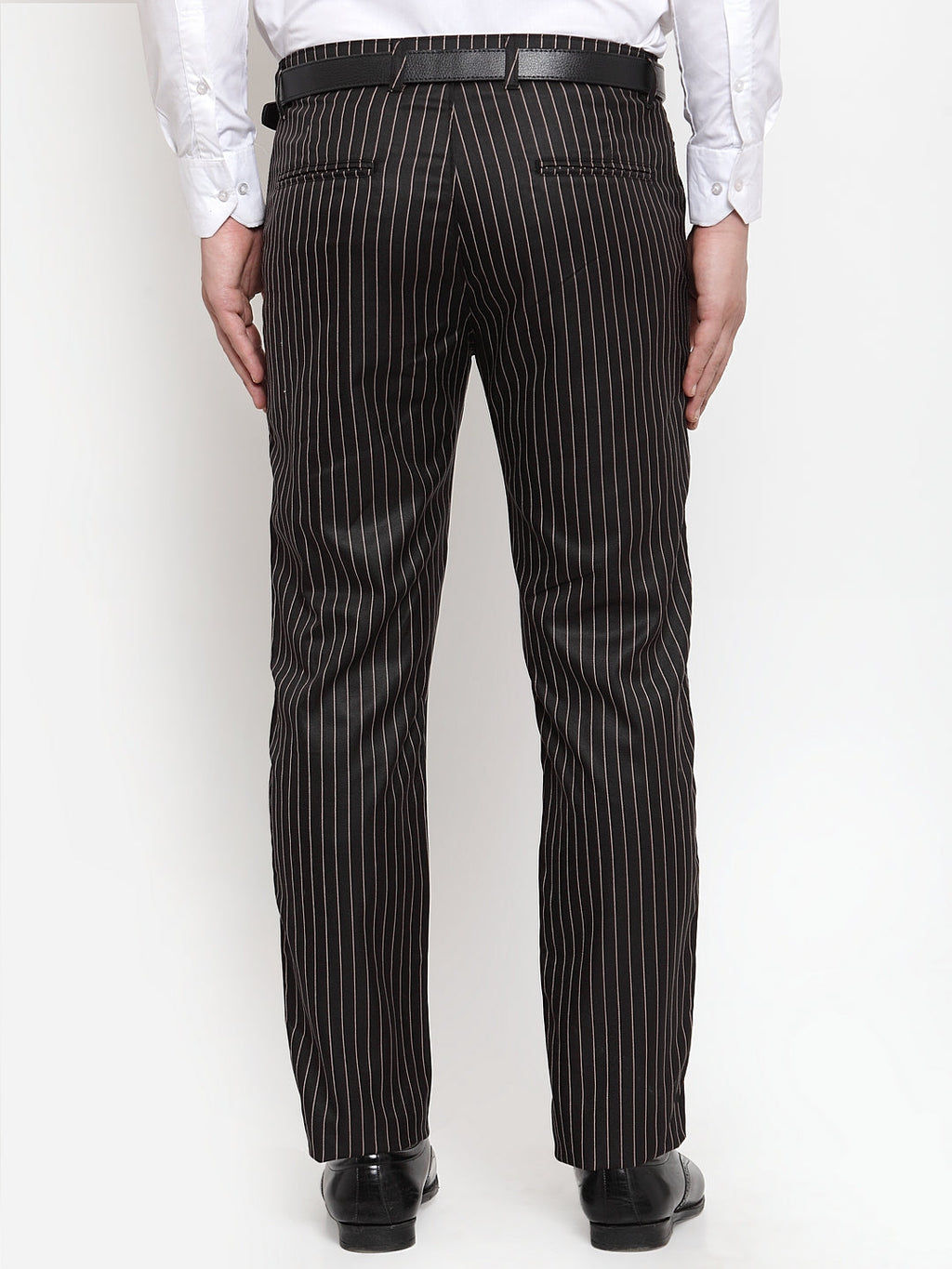 Jainish Men's Black Cotton Striped Formal Trousers ( FGP 255Black ) | Grocsy